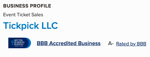 TickPick Better Business Bureau Accreditation
